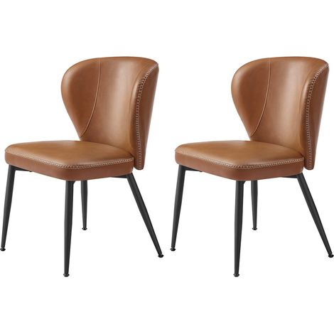 Sedia da pranzo set di 2 sedia da cucina imbottita in pu con cuciture moderno metà secolo salotto sala da ricevimento ristorante marrone 120005350