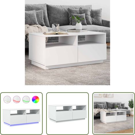 LED Beleuchtung -  Couchtisch mit LED-Leuchten Weiß 90x49x40 cm (1/5)