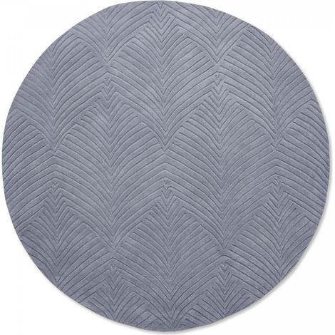 Tapis rond fait à la main Ø150cm bleu et gris en laine motif faux uni pour salon (1/5)