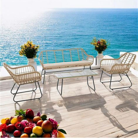 Salon de jardin en résine tressée façon rotin IBIZA (1/3)