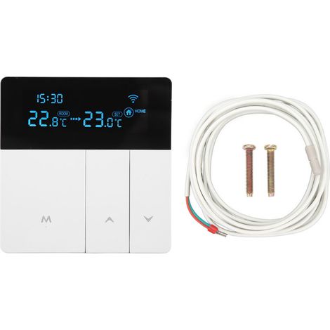 Termostato digital programable con pantalla LCD para calefacción eléctrica – sensor NTC, voltaje universal 90–240 V