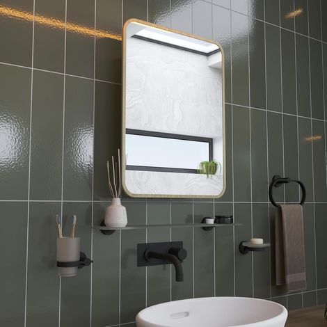Croydex Framed Rectangular Mirror Bathroom Cabinet, Brass or Black Frame 60x45cm (1/4)