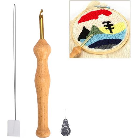 Lot DIY Broderie Tricot Aiguille à Poinçon avec Manche Bois Ensemble Couture Fils Puncture Outil Craft (1/5)