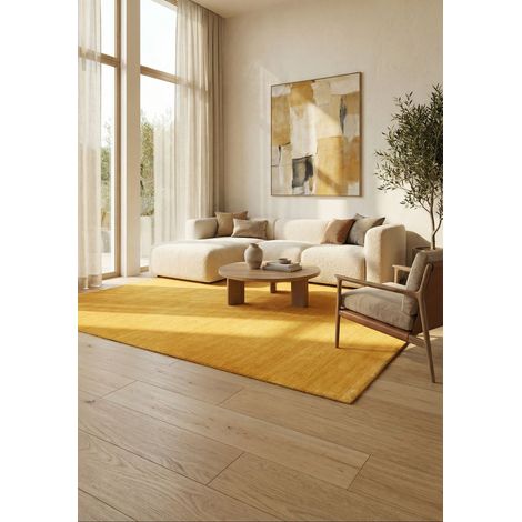 Tapis Loribaft Tapis Teppstar - Tapis en laine  - 140x70cm, Rectangular - 100% Laine vierge - Tissé main - Jaune