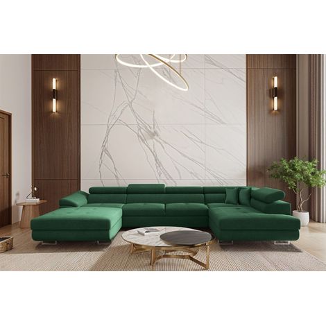Wohnlandschaft Schlafsofa Sofa CARMELO in Stoff Nova Grün Ottomane Links (1/3)