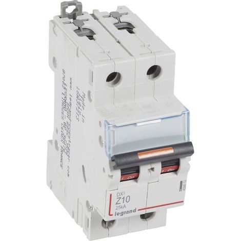 Disjoncteur DX 25 kA courbe Z 2P 230-400V alternatif 10A vis-vis 2 modules (409912)