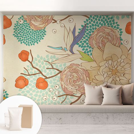 Fototapete - Tapete Vliestapete mit Kleber - Wandtapete Moderne Wandbild Schlafzimmer Wohnzimmer Blumige Fantasie 208x146 cm (1/5)