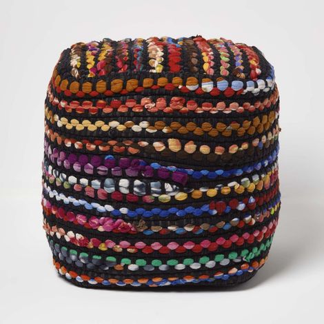 HOMESCAPES Multi Coloured Folk Woven Bean Filled Pouffe Square 40 x 40 cm (1/5)