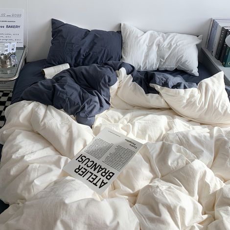 Parure de lit en Coton Doux et Confortable Unie avec Fermeture éclair Style Moderne Taille King Comprend : 1 Housse de Couette 1 Drap-Housse et 1 taie (1/4)