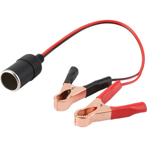 Adaptateur prise allume-cigare femelle vers pinces crocodile batterie, câble de connexion 12V, chargeur voiture avec clips. (1/5)