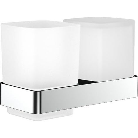 Double Porte-gobelet en Verre, gobelet à Brosse à Dents chromé, Accessoire de Salle de Bain Moderne, élégant, Pratique comme Accessoire de Douche (1/5)