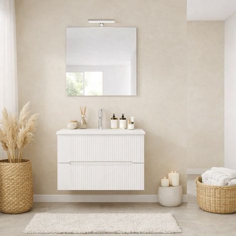 Hängendes Badmöbel 80Cm Weiß Mit Geriffelter Front  Magnolia (1/5)