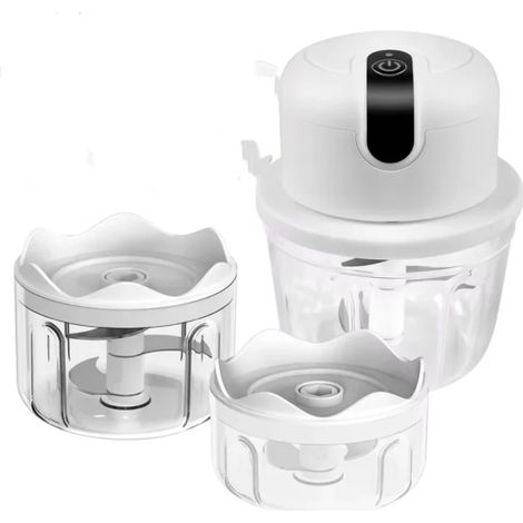 Mini-broyeur à ail électrique blanc, portable et rechargeable par USB, robot de cuisine sans fil pour écraser l'ail, le gingembre, le piment et la viande hachée (1/5)