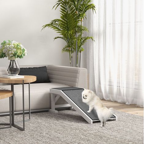 Rampa antiscivolo per cani in legno di pino, con piattaforma, bianco e grigio OKMYHOME (1/5)