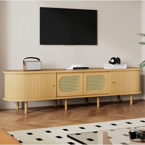 Mobile TV 180x40x40 cm, per televisori fino a 75 pollici, 2 ante, ante scorrevoli laterali, MDF, naturale (1/5)