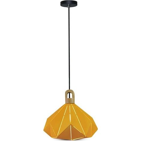 V-TAC VT-7323 Lampadario a sospensione 1MT E27 in metallo e legno forma prisma colore giallo IP20 - SKU 3950 (1/5)