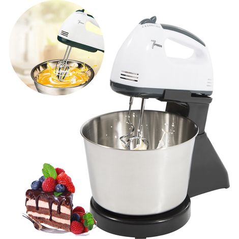 Batteur sur socle 180-350W – 1,7 L, 7 vitesses – Pour œufs, crème, pâte, salades – Noir/blanc/argent
