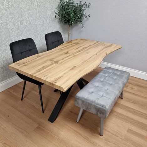 Dining Table Set with 2 black Velvet Chairs and 1 Grey Bench  Dining Room Furniture Set