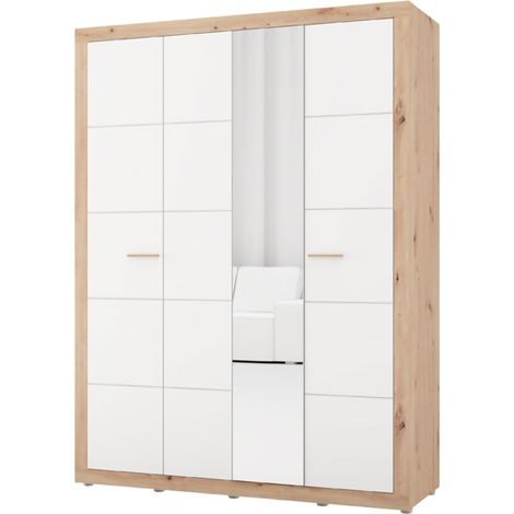 Guardaroba Grande Pushka, Armadio Camera da Letto Appendiabiti, 4 Ripiani, 6 Vani, 156x208h cm Bianco Opaco
