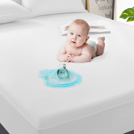 1 Paquet de Protection de Matelas 100% imperméable, Pleine Taille, Respirant et Silencieux, Housse de Matelas imperméable, Poche Profonde Assortie de 12,7 cm à 48 cm, Lisse, Lavable (1/5)