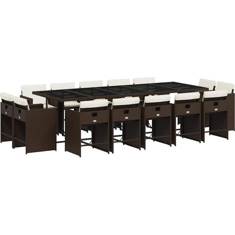 Maison Exclusive - 15-tlg. Garten-Essgruppe mit Kissen Braun Poly