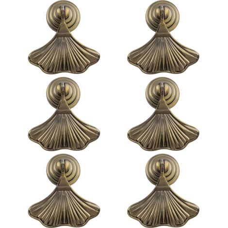 Lot de 6 poignées de tiroir en feuille de ginkgo, bronze brossé antique, alliage de zinc. (1/5)