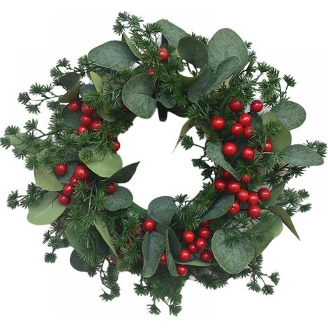 Couronne De Noël - 30 Cm - Baies Rouges - Décoration Extérieure Porche Jardin Mariage - Style Ferme Hivernal