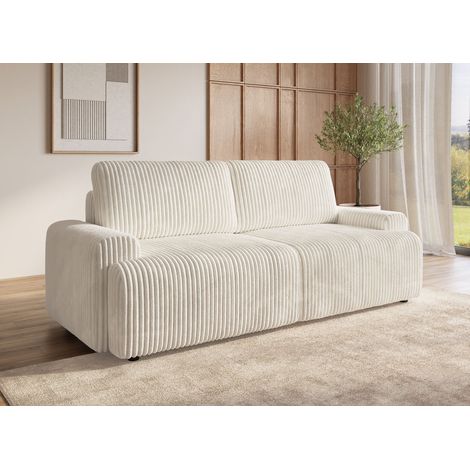 Deco In Paris – Canapé convertible 3 places avec coffre – Velours côtelé épais beige – Design moderne et épuré – Couchage d'appoint confortable (1/5)