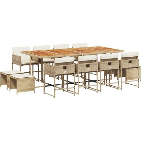 Maison Exclusive - 13-tlg. Garten-Essgruppe mit Kissen Beige Poly