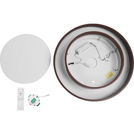 Plafonnier LED veinure bois noyer fixation affleurante rond télécommande 3 couleurs changeables salle à manger salon chambre 40cm/15,7in (1/5)
