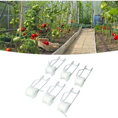 Lot de 6 crochets à roulettes pour tomates et cerises de serre, ligne de 15 m, supports pour plantes, kit de support pour serre (1/5)