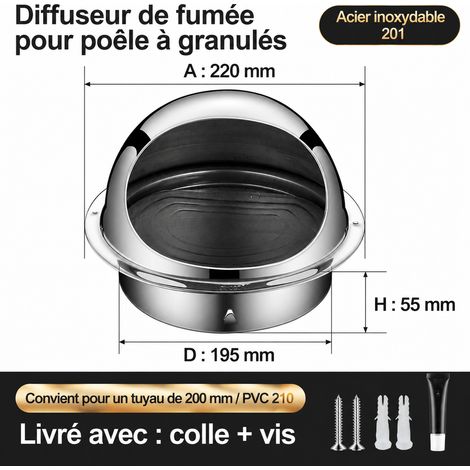 Chapeau de ventilation mural extérieur inox 201 avec clapet anti-retour Ø 200 mm 201 φ200mm réf 6383 1 kg – Livraison gratuite