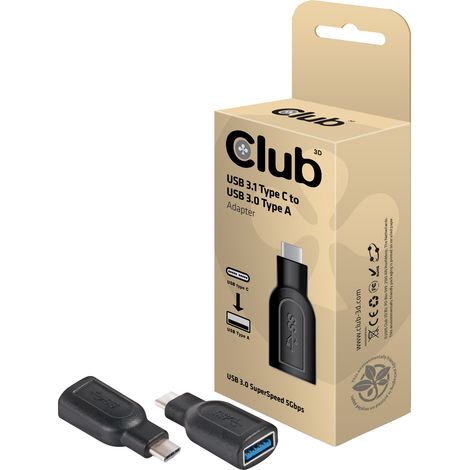 Adaptateur USB 3.0 club3D 186679 - [1x USB-C® mâle - 1x USB 3.0 femelle type A] - noir W915371 (1/4)