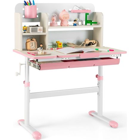 Bureau enfant réglable avec plateau inclinable, étagères et tiroir