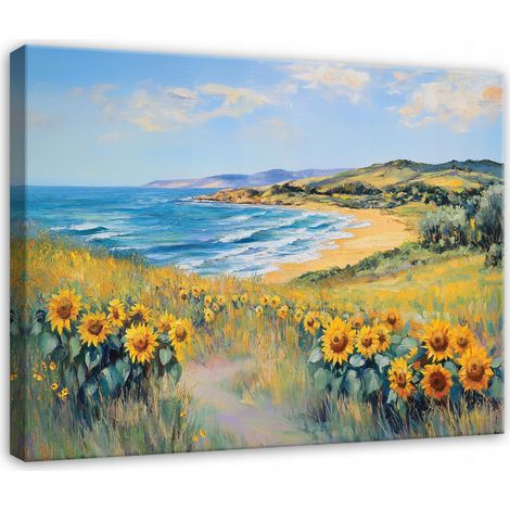 Leinwandbild Meer, Blumen und natürliche Landschaft, Wanddeko für Schlafzimmer und Wohnzimmer, hochauflösender Druck, 40 x 30 cm