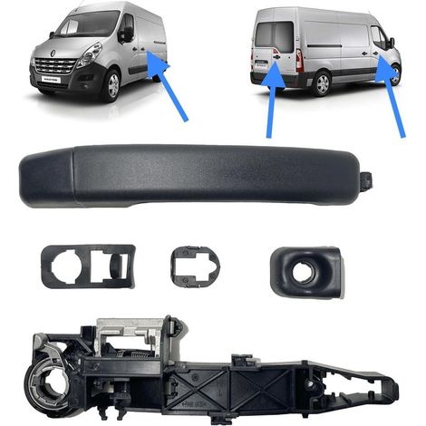 Mécanisme intérieur - Poignées de porte - Convient pour la porte avant droite, la porte coulissante gauche ou la porte arrière - Compatible avec Renault 3, Opel Movano B, Nissan NV400 - Noir (1/4)
