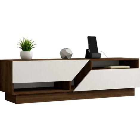 Soporte TV Spilinga, 2 Estantes, 5 Compartimentos, 2 Puertas, 160x40x45h cm Blanco