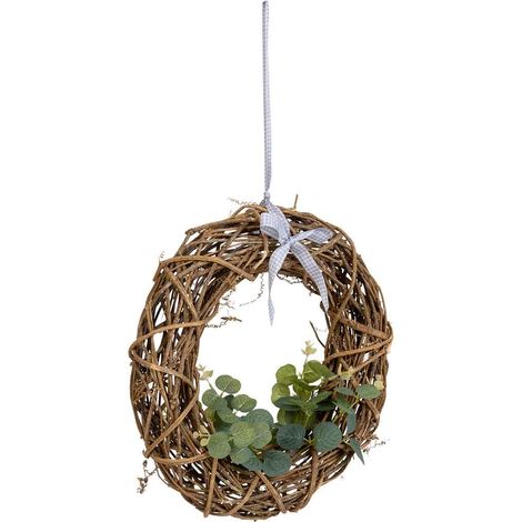 Corona decor acion de ratan con flores para colgar natural, D35x8h cm (1/5)