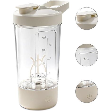 Weißer elektrischer Protein-Shaker-Becher, 450 ml, 7000 U/min - Ideal für Fitness und Reisen, macht klumpenfreie Getränke in Sekundenschnelle, BPA-frei, selbstreinigend. (1/5)