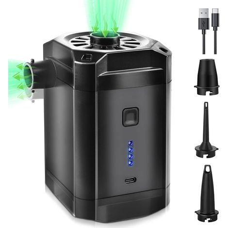 Pompe à air électrique rechargeable 5200mAh - Mini pompe électrique 2-en-1 avec port USB, 3 embouts, pour matelas gonflable, canapé, piscine, bateau gonflable (1/5)