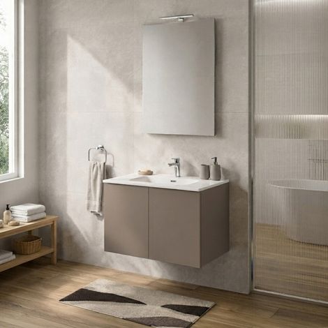 Mobile bagno sospeso 80 cm tortora due ante e lavabo Tierra (1/5)