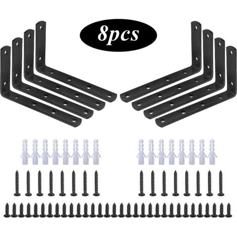 YMYNY Montagehalterung, 8er-Pack, L-förmige rechtwinklige Halterung, Edelstahl, Schwarz, 125 mm x 75 mm x 20 mm Regalhalterung / Eckhalterung mit 48 Schrauben und 16 Dübeln (1/4)