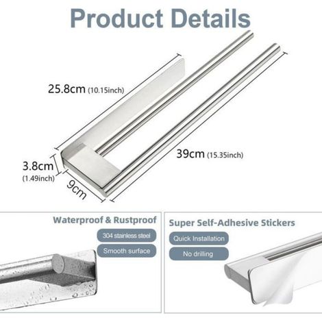 Porte-serviettes - - Double inox - Sans perçage - Marron RIDEAU (1/4)