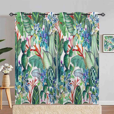 Rideau Occultant Tropical Cactus Feuille Tenture Opaque à Oeillets Draperies Intérieurs Rideau Thermique Isolant pour Maison Chambre Salon Fenetre 2 Pièces L 140 x H 280 cm - 140L X 280H cm (2 Panneau (1/5)
