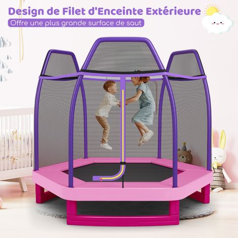 Trampoline Enfants φ223CM avec Filet de Sécurité Respirant 36 Ressorts Protégés Structure Acier Galvanisé Tapis de Saut PP Rose CW9925 Maison Chic (1/2)