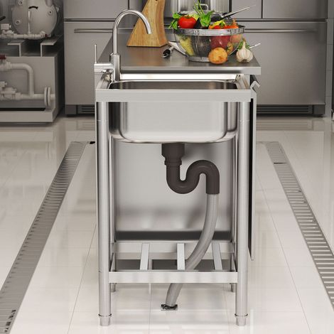 Free Standing Stainless Steel Commercial Sink with Shelf (1/5)
