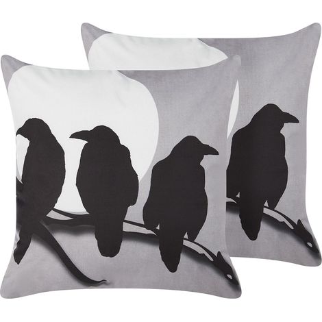 Dekokissen 2er Set ORADEA Samtstoff 45 x 45 cm Grau Tiermuster