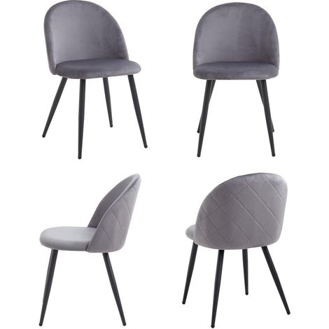 4er Set Esszimmerstühle Samt Grau mit Metallbeinen und ergonomischer Rückenlehne (1/5)