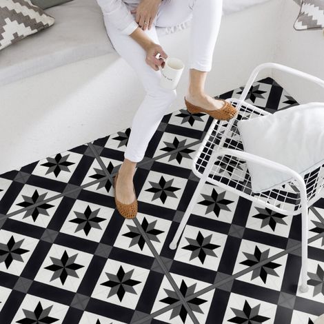 Gerflor – Dalle de sol PVC prête à poser effet carreaux ciment noir – Surface 2.23 m² – Pose sans colle – Entièrement recyclable