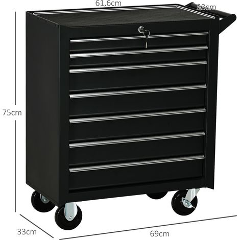 Chariot à outils, 2 petits et 5 grands tiroirs, acier, jusqu'à 150 kg, 69 x 33 x 75 cm, rouge (1/5)